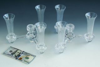 Antique Vintage Pair Cambridge Arm Epergne Candles With Vases