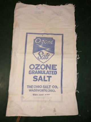 Vintage Ozone Granulated Salt Cloth Sack Bag - Wadsworth Ohio Oh 100 Lb