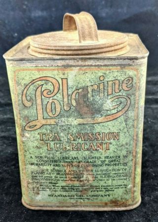 Vintage Standard Oil Company Polarine Transmission Lubricant Large Tin Handle