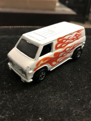 Vintage 1974 Hot Wheels Chevy Van White With Red Flames Black Wall Tires