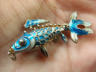 Antique Chinese Sterling Silver & Enamel Articulated Koi Fish Pendant 1 3/4 "