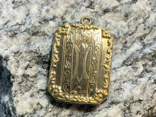 Antique Vintage Gold Filled Locket Pendant Charm With Etched Design
