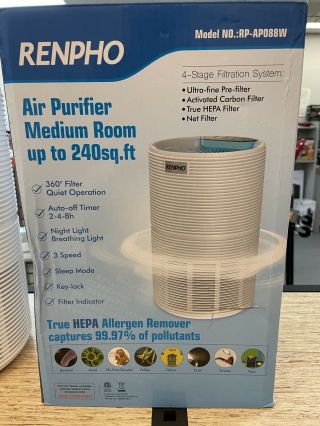 Renpho Air Purifier,  True Hepa Filter,  Quiet Air Cleaner Odor Eliminator,  White