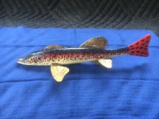Vintage Fish Decoy Ice Spearing Lure 10in  Folk Art Pike By Bill Huffman