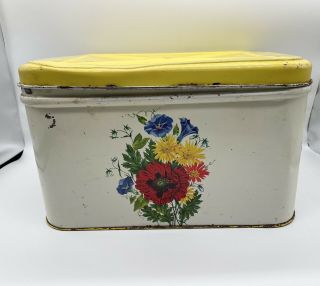Vintage Nc Colorware Bread Box Metal Tin Flower Design
