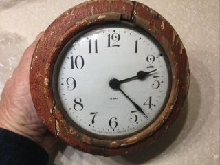 Rare Antique 12 Day Haven 6” Diameter Round Wood Wall Clock.  Runs.