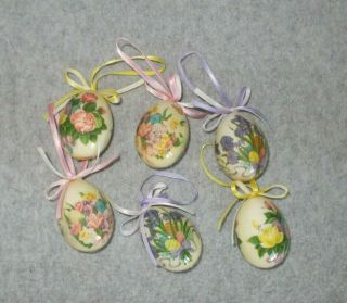Vintage Decoupage Paper Mache Spring Floral Bouquet Small Easter Egg Ornaments