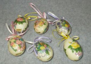 Vintage Decoupage Paper Mache Spring Floral Bouquet Small Easter Egg Ornaments 2