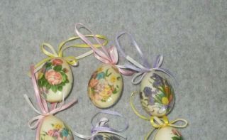 Vintage Decoupage Paper Mache Spring Floral Bouquet Small Easter Egg Ornaments 3
