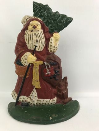 Vintage Cast Iron Doorstop Santa Claus With Christmas Tree 4 1/2 Pounds