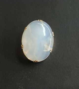 Antique Art Deco Sterling Silver & Moonstone Pin,  Large Cabochon Stone