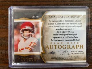 2020 LEAF IN THE GAME AUTO JERSEY JOE MONTANA AUTOGRAPH 15/30 2