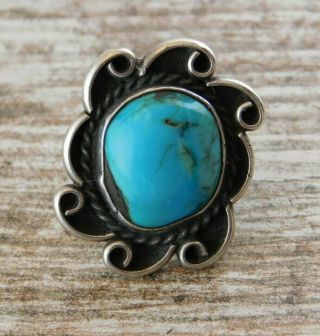 Vintage Mid Century Old Pawn Navajo Turquoise Sterling Silver Ring Sz 5.  75