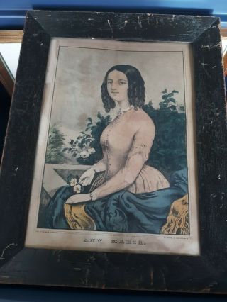 Framed Antique Victorian Currier & Ives Print,  Ann Maria,  Old Glass