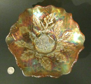 Antique Millersburg Carnival Glass Marigold " Nesting Swan " Iridescent 10 " Bowl