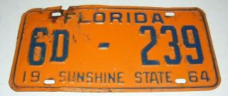 1964 Florida License Plate 6d - 239,  Sunshine State