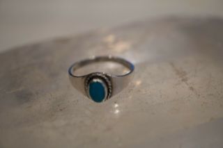 Vintage Navajo Sterling Silver & Natural Blue Turquoise Ring Small Sz 6 3/4