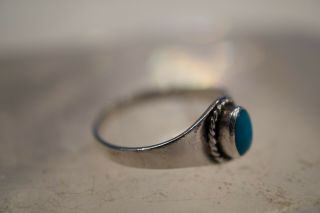 Vintage Navajo Sterling Silver & Natural Blue Turquoise RING Small Sz 6 3/4 2