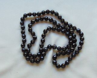 Vintage Czech Ab Black Crystal Glass Bead Knotted Necklace
