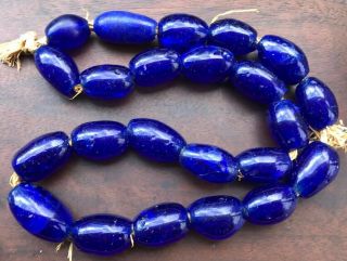Antique Art Deco Cobalt Blue Colored Glass Bead Necklace 24 Inches