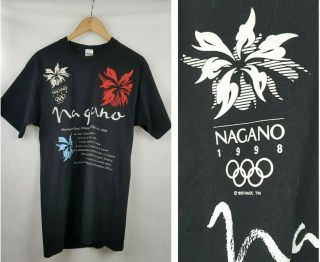 Nagano Vintage 1993 Winter Olympics Games Japan 1998 T - Shirts Top Sz M Unisex