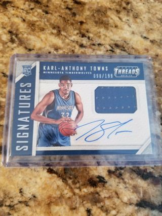 2015 - 16 Karl - Anthony Towns Panini Threads Signatures /199 Rookie Patch Auto Rc