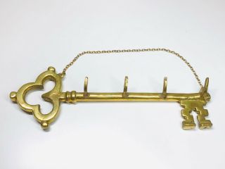Vintage 10 Inch Brass Key Keys Holder Hook For Wall - Gold Color