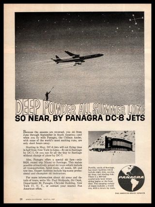 1960 Panagra Airlines Douglas Dc - 8 Jets Portillo Chile Ski Resort Hotel Print Ad
