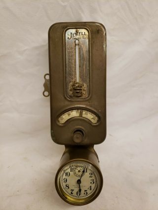 Vintage Antique Jewell Thermostat Heat Controller Thermometer With Key And Clock