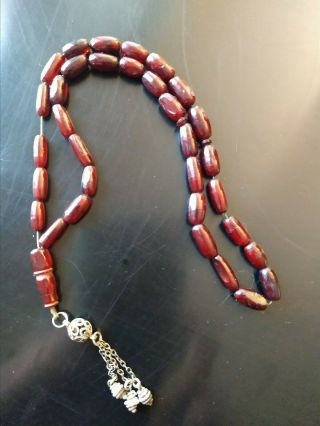Antique 18th 19th Ctry Faturan Cherry Amber Bakelite Prayer Beads 14.  1 G