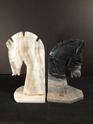 Art Deco Marble Horse Head Bookends Vintage Carved