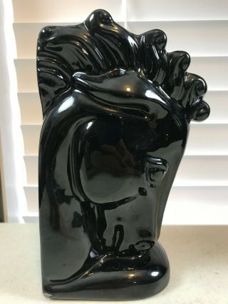 Vintage Black Ceramic Horse Head Bust Vase Planter Pot Stallion Tv Desk Table 9 "