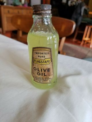 Vintage Imported Pure Flagstaff Olive Oil Bottle Paper Label Perth Amboy Nj