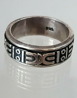 Vintage 925 Sterling Silver Ancient Mayan? Symbols Band Ring