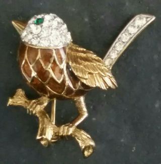 Vintage Attwood And Sawyer A&s Bird Figural Brooch/pin Enamel,  Rhinestone