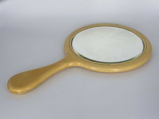 Antique Ivory Pyraline Round Vanity Hand Mirror Beveled Handle Yellow Pre - WWI 3