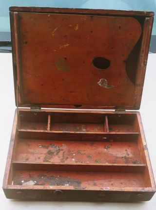 Antique Wood Wooden Art Artists Painter Box Pallet Paint Storage 15.  5 " X 11 " X4