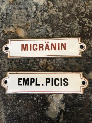 Antique Vtg Porcelain Enamel Set Of 2 French Apothecary Signs 1930’s