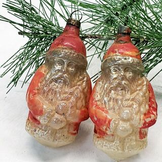 2 Antique German Mercury Glass Santa Claus Vintage Christmas Ornament 3 "