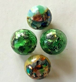 4 Antique Vintage 19th C Leo Popper Glass Buttons Multi Colored 7/16 " - 1/2”