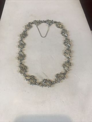 Vintage Antique Kd Art Deco Sterling Silver Marcasite Victorian Flowers Necklace