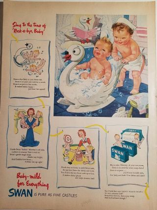 1945 Swan Soap Nude Babies Children Sailor Boys Bubble Bath Vintage Ad
