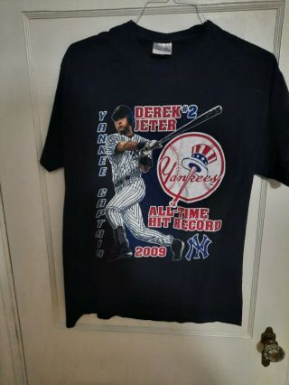 Vintage Derek Jeter 2009 Hits Record T Shirt Ny York Yankees Mlb Size Large