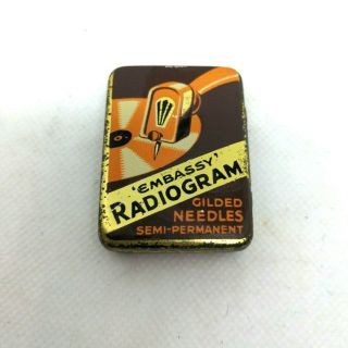 Vintage Needles Tin Embassy Radiogram Gilded Needles Semi - Permanent Records