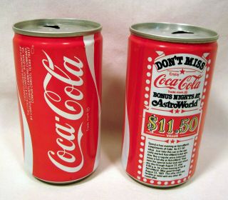 Two Vintage 1980s Steel Coca - Cola Coke 12 Oz.  Pull Tab Cans - 1 Astroworld