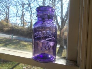 Conserve Jar Amethyst Quart Antique Fruit Jar Ground Lip 1890s Shiny