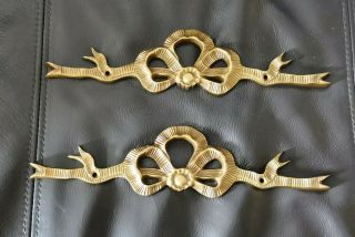Two Vintage Solid Brass Ribbon Bow Wall Plaques Decorations Two 11 "