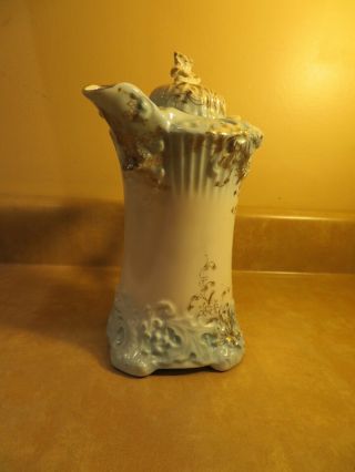 Antique Porcelain Chocolate Coffee Tea Pot Pitcher with Lid Floral Design 2