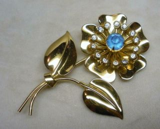Rare Vintage Coro Gold Plated Crystal Rhinestone Flower Pin Old Stock