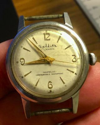 Vintage Swiss Sellita 17 Jewels Incabloc Mens Wrist Watch Eloga Movemt
